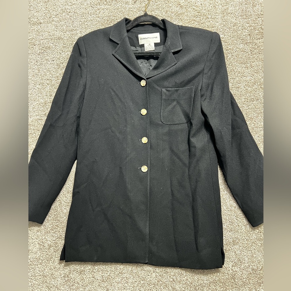 Evan Picone Woman Black 4 Button Lightweight Blazer Shoulder Pads Career Size 10
